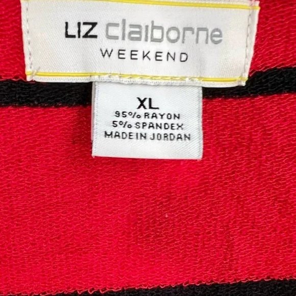 Liz Claiborne Weekend Scoop Neck Knit Long Sleeve Red With Black Stripes Stretch - Picture 3 of 6